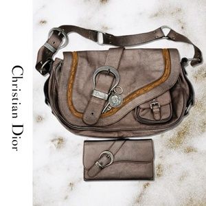Dior Gaucho Metallic Leather Saddle Bag and Wallet